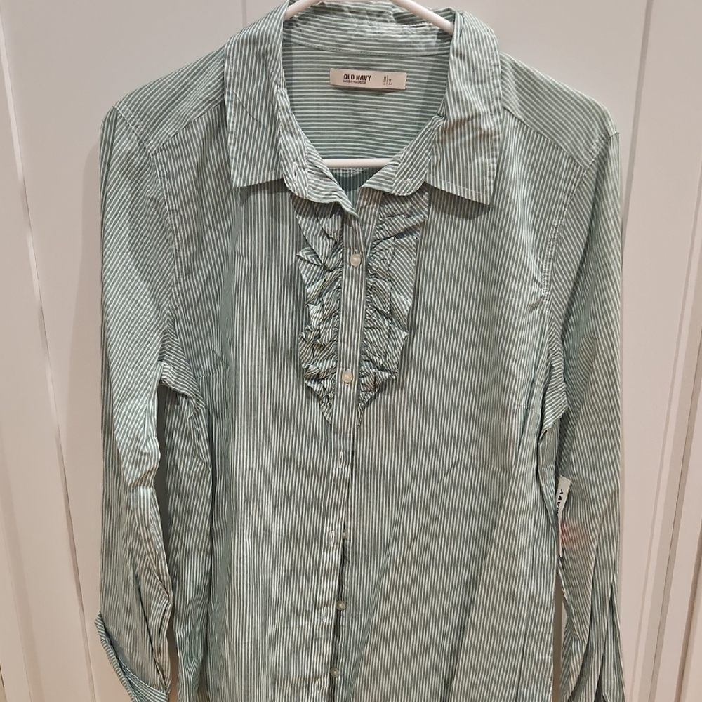 Green Striped Button-Up Shirt
